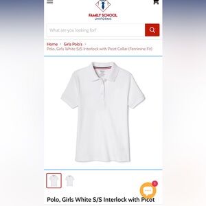 NWT- Set of two- Girls White Polo S/S Interlock with Picot Collar (Feminine Fit)